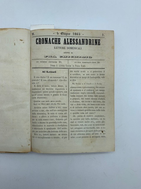 Cronache alessandrine. Letture domenicali dirette da Fra Chichibio. N. 1. 4 giugno 1865 (-36. 31 dicembre 1865)